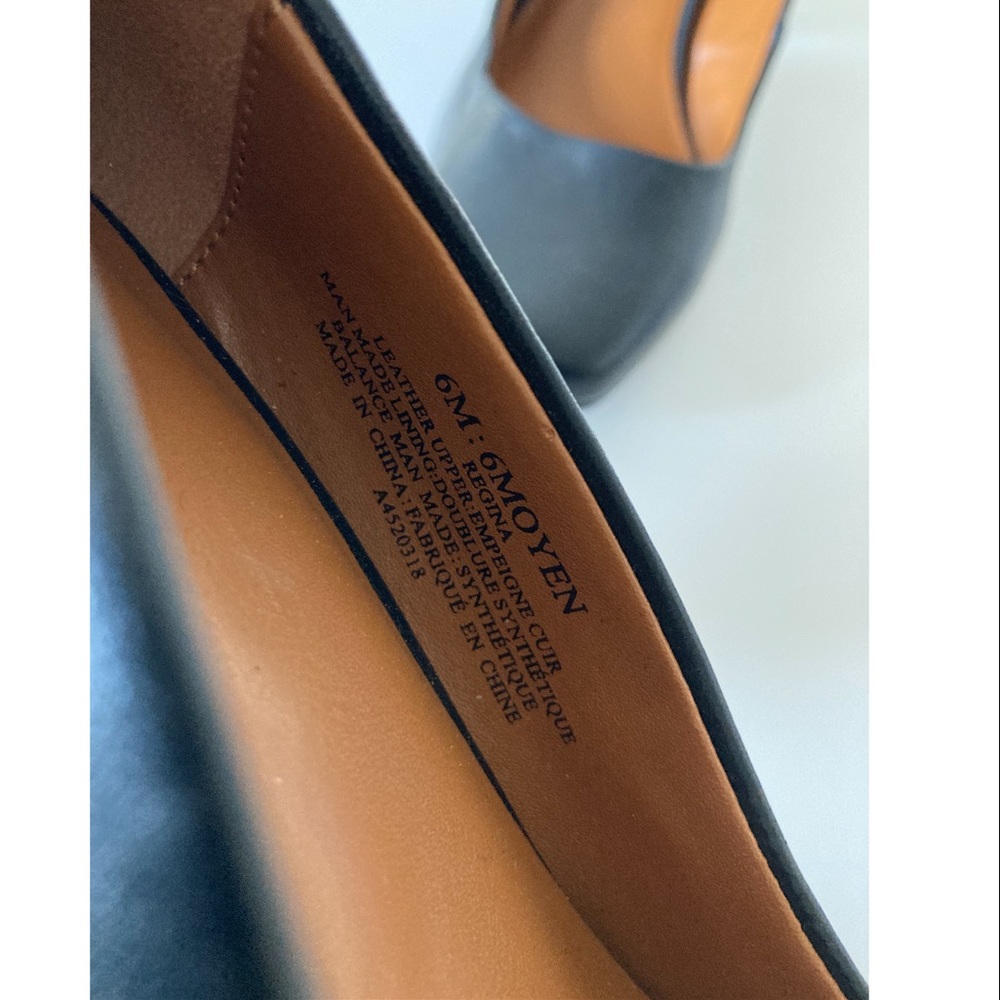 H by Halston Black Leather Regina heels w/ double ankle straps size 6M - Picture 9 of 11